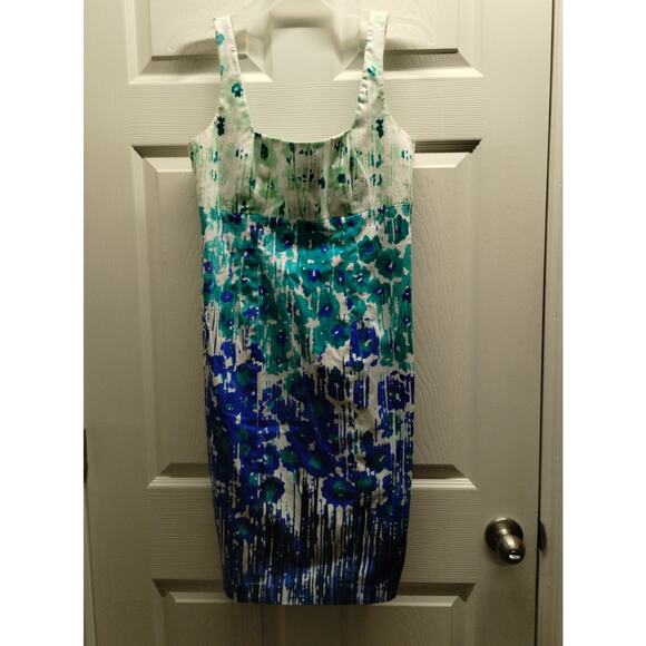 Calvin Klein Women's Size 8 Blue & Green Abstract Floral Sleeveless Sheath Dress - Picture 1 of 7